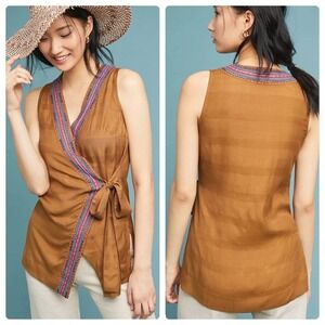 Anthropologie MAEVE Liviana Wrap Tunic Sleeveless Embroidered Blouse Top Sz XS
